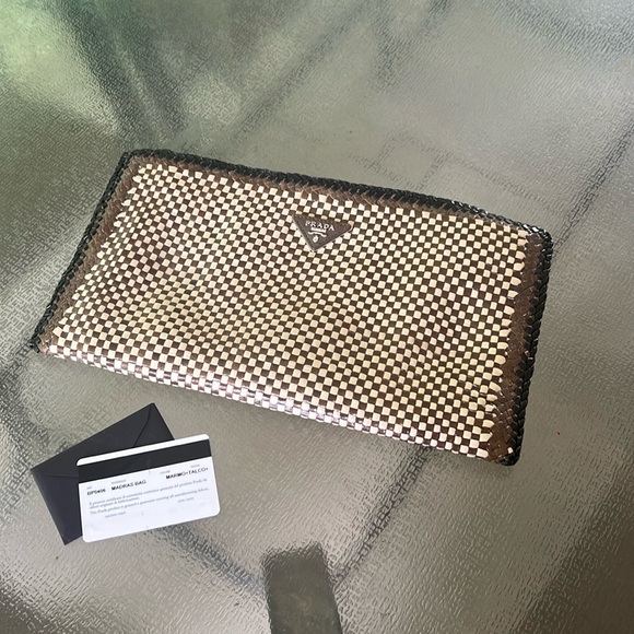 Prada Handbags - Prada Leather Woven Clutch